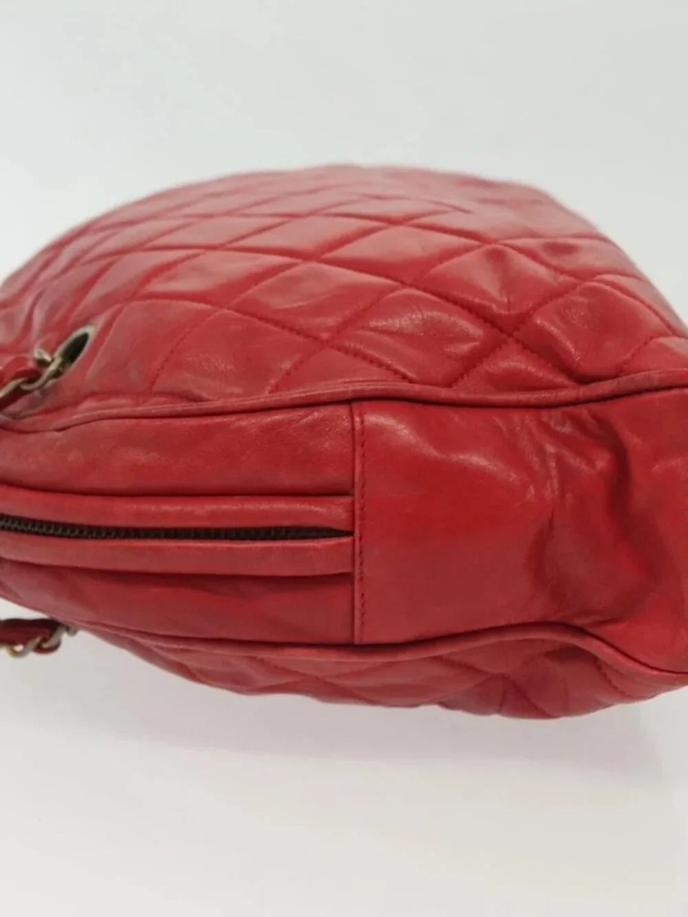 CHANEL Matelasse Chain Shoulder Bag Lamb Skin Red Gold CC Auth bs29076